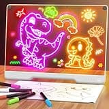 16-Inch Rechargeable LED Drawing Board, 9-Color Light Modes, Neon Art Dry Erase Light Up Doodle Glow Pad with Built-in Stand, Sketching Gift Toy for Kids/Girls/Teens, 7 Markers & Tracing Book