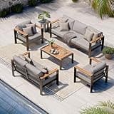 Oasbira Aluminum Outdoor Patio Furniture Set with Coffee Table, 5 Piece Patio Conversation Sets, Outdoor Sectional Furniture for Porch, Balcony, Yard, Gray