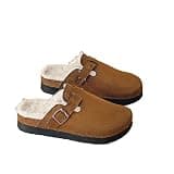QHEVLXQI Cowhide Thick-Soled Autumn/Winter Fleece-Lined Cotton Slippers With Closed Toe And Soft Sole For Women, Suitable For Outdoor Wear(A,6.5-7)