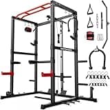 SPORTSROYALS Power Rack, Multi-Functional Power Cage, Squat Rack with Pulley System & LAT Pull Down, Workout Cage with J Hooks for Home Gym