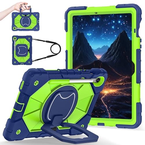 YOUULAR Shoulder Strap Tablet Case for Samsung Galaxy Tab S10 FE 10.9 inch, Heavy Duty Shockproof Protective Cover with Kickstand, Handle Shoulder Strap for Kids Women Navy Blue Yellow Green