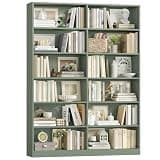 FACBOTALL Bookshelf and Bookcase, 6-Tier Double Wide Bookshelves, Freestanding Display Storage Shelves, Tall Bookcases for Home Decor Bedroom, Living Room, Home Office, Green