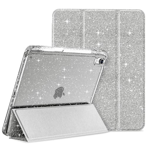 Case for iPad (A16) 11th Generation 11 Inch 2025, for iPad 10th Generation Case 10.9 Inch 2022, Glittering Sparkly Slim Stand Cover with Clear Back, Pencil Holder, Auto Wake/Sleep (Silver)
