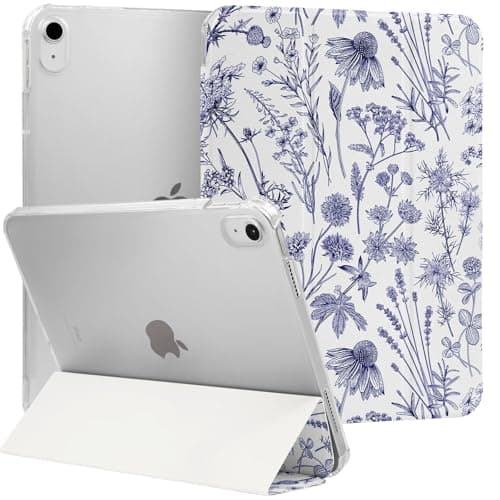 MrARTIST for iPad A16/10th Generation Case - Cute Women Girls Girly Kawaii Aesthetic Preppy Kawaii Chic Cool Design Cover for Apple Tablet for iPad A16/10 Gen 11 Inch 2025, Blue Line Flower