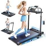 3.0HP Walking Pad Treadmill with Incline 2%-7%-12%, 6 in 1 Foldable Treadmill for Home with Removable Desk, Adjustable Handle Bar, RGB Lights, LED Display, Remote&APP Control (Blue)