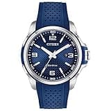 Citizen Men's Eco-Drive Weekender Watch in Stainless Steel with Blue Polyurethane Strap, Blue Dial (Model: AW1158-05L)