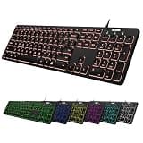 Arteck Backlit USB Wired Full Size Keyboard with Media Hotkey for PC and Laptop