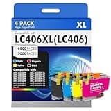 LC406 LC406XL Ink Cartridges for Brother Printer LC 406XL 406 XL for MFC-J4335DW MFC-J5855DW MFC-J6555DW MFC-J4535DW MFC-J6955DW MFC-J4345DW MFC-J5955DW - 4 Pack High Yields Black Cyan Magenta Yellow