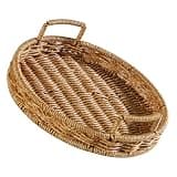 FUOYLOO Large round Woven Tray Bread Storage Basket Plastic Rattan-style Fruit Container with Handles for Kitchen and Dining Home Serving