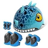 Toddler Kids Dinosaur Bike Helmet and Pad Set, Adjustable Protective Gear with Knee Elbow Pads and Wrist Guard, Bicycle Helmet Safety Gear for Child Boys Girls Ages 1-8
