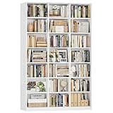 HOSTACK 86" H Triple Wide Bookshelf and Bookcase, 7 Tier Tall Bookshelf with Storage, Large Bookcase with 21 Open Display Storage Shelves, Wood Book Shelf Media CD DVD Storage for Living Room, White