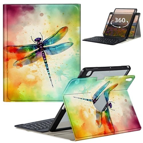 GFRGTFHYT for iPad Air 3 10.5" 2019 Keyboard Case for iPad Pro 10.5 inch 2017 with 360 Degree Rotating Slim Stand Smart Cover with Detachable Wireless Keyboard & Pencil Holder, Art Dragonfly