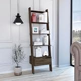 agnixnaf Bookcase 5 Tier with Drawer, Ladder, Brown Bookshelves Storage, Modern, for HomeOffice