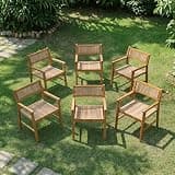 NTC Terra 6 Pieces Solid Wood Armchairs with Handwoven Rope Seat & Back, Indoor & Outdoor Dining Chairs for Patio Dining Sets, Modern Patio Chairs with Arms, Easy Assembly, Natural