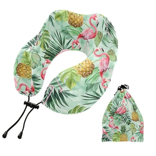 ALAZA Neck Travel Pillow for Sleeping Airplanes Memory Foam Portable Pink Flamingos Pineapple Soft Washable Cover Neck Support Pillows