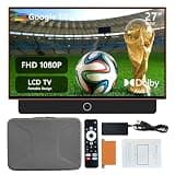 27 inch Portable TV FHD 1080P Android14 OS with Google TV,9000mAh Battery,Dolby Audio,100%sRGB,Google Assistant,Leather Handle,Streaming Android TV with Carry Case for Outdoor Travel Camping,Orange