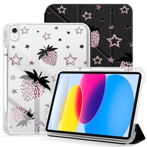 VibrantFruitique for 11" iPad Pro 4th/3rd/2nd/1st Gen (2022/2021/2020/2018) 2-in-1 Detachable Clear Back Leopard Strawberry Case,Y-Shaped/Trifold Stand & Auto Sleep/Wake-up & Pencil Holder for Women