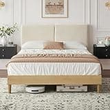VECELO Full Bed Frame Upholstered Platform Beds with Height-Adjustable Cotton and Linen Headboard, Heavy Duty Wood Slats, 6" Under-Bed Space, Noise-Free, No Box Spring Needed, Easy Assembly