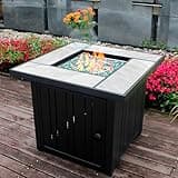 OutVue 30" Propane Fire Pit with Real Ceramic Tabletop, 50000 BTU Gas Firepit Table with Lid & Glass Rock, Outdoor Fire Pit for Dining or Party, Firepit for Outside, Patio, Garden, Yard