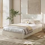 Garvee Twin XL Bed Frame, Wood Platform Bed with Fluted Design, Low Profile BedFrame, Minimalist Bed Base with Noise-Free, Easy Assembly, No Box Spring Needed, Cream