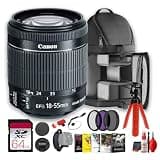 Canon EF-S 18-55mm is STM Standard Zoom Lens APS-C DSLR Cameras with Smooth Video Focus and Optical Stabilization (8114B002) + 64GB Memory Card + Lens Filter Kit + More (12pc Bundle)