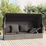 HGLADYU Powder Coated Steel Frame Outdoor Lounge Bed with Adjustable Roof for Sunbathing and Foldable Design with Removable Cushions, Adjustable Armrests Outdoor Lounge Bed for Patio,