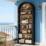 BIGTO Bookcase 31.5"*11.8"*78.8", Freestanding Arched Spacious Display Shelving Bookshelf Black MDF Home Furniture