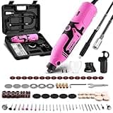 Rotary Tool Kit:DEKOPRO 1.4-Amp Power Hand Rotary Tools with 6 Variable Speed, 127pcs Accessories, 8000~35000RPM Electric Grinder Drill Machine Set with Flex Shaft for Carving, Cutting, Sanding Pink