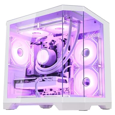HELLOLAND Ocean of Stars Gaming PC Desktop - AMD Ryzen 5 9600X 6-Core 3.9 GHz- Radeon RX 9060 XT 16G- 16GB DDR5 6000MHz RAM-1TB PCIe SSD- 850W PSU-WiFi & Bluetooth- Windows 11 Tower Computer-White