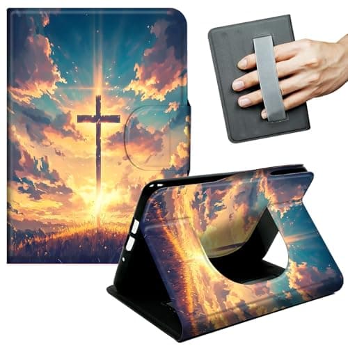 JANENFNA Case for Kindle Scribe (10.2", 1st Gen, 2022/2024 Release) - Slim Smart Cover with Hand Strap & Auto Wake/Sleep, Glowing Cross in Field