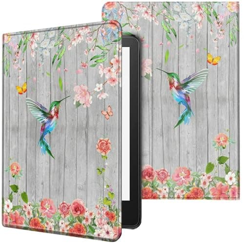 Case for All-New Kindle Paperwhite 12th Generation 7 inch 2024 & Kindle Colorsoft Signature Edition 2024 Lightweight Protective PU Leather Smart Stand Cover with Auto Wake Sleep - Hummingbird Flowers