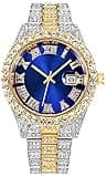 SENRUD Unisex Crystal Fashion Diamond Watch - Mens Womens Full Iced-Out Luxury Bracelet (Blue)