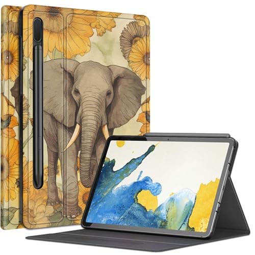 Elephant Sunflower Case for Samsung Galaxy Tab S8 (2022) / Galaxy Tab S7 (2020) 11 inch, Multiple Viewing Angles Case with S Pen Holder Auto Sleep/Wake for Galaxy Tab S8 2022