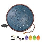 Steel Tongue Drum, 14 Inch 15 Tone Professional Carbon Steel Tongue Drum for Yoga Meditation Rare Percussion Instrument(Cyan)