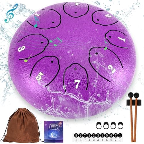 Steel Tongue Drum: 6 Inch 8 Notes Rain Drum for Outdoor Use, Hang Drum Instrument, Handpan Drums, Sound Healing Meditation (Lavender Purple)