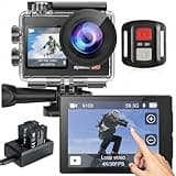 Hiicam Action Camera 4K Waterproof Camera 20MP with Touch Screen Underwater Camera 131FT with EIS for Snorkeling Helmet Bike 170° Wide Angle Remote WiFi 5XZoom