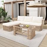 SONDERVIBE Outdoor PE Rattan Patio Furniture Set, Iron Frame Wicker Conversation Sofa Sectional with Comfort Support for Backyard Garden Porch, Dark Beige