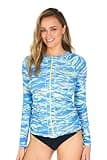 AXESEA Women Long Sleeve Rash Guard UPF 50+ UV Sun Protection Zip Front Swimsuit Shirt Printed Surfing Shirt Top Green/Blue
