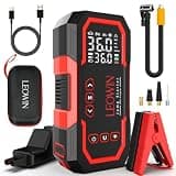Jump Starter with Air Compressor 4500A,Battery Car Jumper Starter Portable (9.0 Gas/6.5L Diesel) with 150PSI Tire Inflator, 12V Car Battery Jump Starter with Smart Jumper Cables, LED Light Red