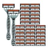 3-Layer Razor Head Manual Shaver, Blade Safety Shaving Beard Moustache Set(2 handle 30 blades)