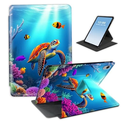 HGGJFLYX for iPad Air 13 Inch Case M3(2025)/M2(2024),360 Degree Rotating Multi-Angle Viewing Stand Cover 12.9" for iPad Pro 2022/2021/2020,Auto Sleep/Wake,Sea Turtle and Fish