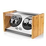 Watch Winder Smith Real Bamboo 4 Watch Winders for Automatic Watches, Precision Engineered Quiet 4 Modes Rotation and Dual Power Flexibility AC/DC