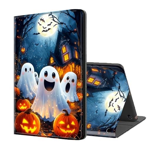 ETLKJVBL for Kindle Fire HD 8 2017/2018 Release Case, Auto Sleep/Wake, Fright-Fall Phantoms & Pumpkins Multiple Angles Viewing Folio Stand Exquisite Leather Case for Kindle Fire HD 8 2018