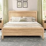 AMERLIFE Wood Queen Size Bed Frame with Headboard & Footboard, Modern Fluted Wooden Platform Bedframe with Rounded Safety Edges, Wood Slat Support, No Box Spring Needed, Easy Assembly, Natural Oak