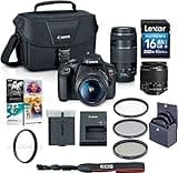 Canon EOS Rebel T7 DSLR Camera 2 Lens Kit with EF-S 18-55mm is II & EF 75-300mm III Lenses, 24.1MP APS-C, Full HD, Wi-Fi, Bundle with 32GB SD Card, Filter Kit, 1-Year Warranty