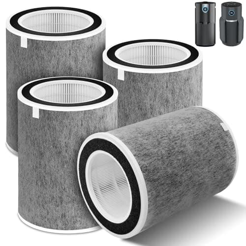4Pack HP202 HP302 Replacement Filter Compatible with Shark HP201 HP202 HP302 HP301 HC502 AP1000 Air Purifier MAX, True Filter Cleans Up to 99.98% Particles Part # HE2FKBAS, HE2FKBASMB