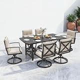 CikaCika 7 Pieces Outdoor Dining Set for 6, 83“ Rectangular AluminumTable with Umbrella Hole & 6 Swivel Chairs, Vintage Indoor/Outdoor Patio Table and Chairs Set for Garden, Poolside, Backyard, Black