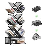 Gintan 9-Tier Space Saving Book Shelf with Storage,Bedroom Shelves Folding Bookshelves,No Installation Required Shelf Tree Metal Bookshelf for Living Room,Study,Home Office,Bed Room (Black)