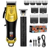 Men's Hair Clippers with LED Display & Detail Trimmer, 2-Piece Cordless Grooming Set, Professional Home Barber Equipment (Black Gold)