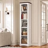 IRONCK 70" Tall Narrow Bookshelf with Cube Storage, 5 Tier Farmhouse Bookcase with Thick Open Display Shelf for Home Office, Living Room, Bedroom, White